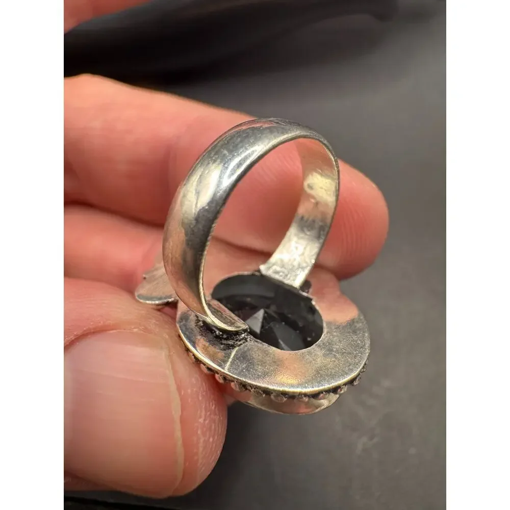 Vtg 925 Sterling Silver Black Onyx Purple Amethyst Cocktail Band Ring Sz 7